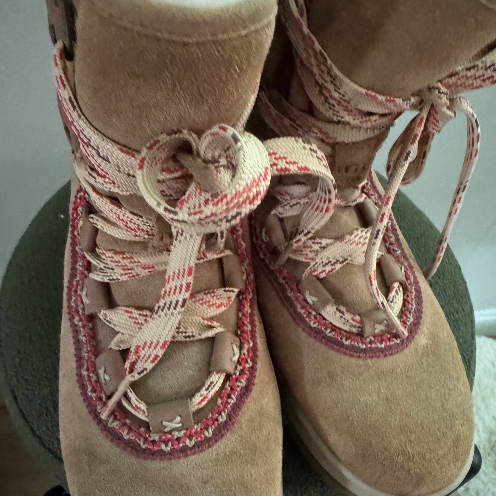 UGG Tan and Red Winter Boots Lace-Up Style